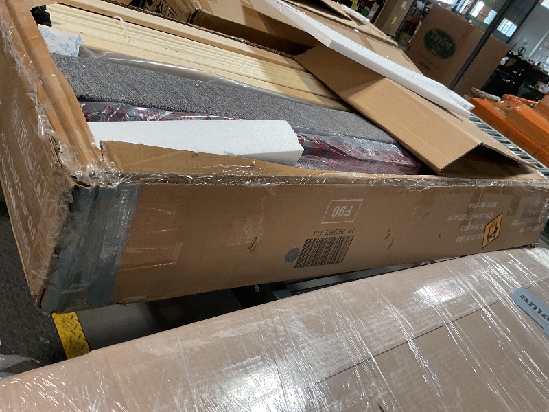 Photo 1 of ***MISSING ASSEMBLY HARDWARE*** DUMOS Upholstered Platform Bed Frame with Storage, Full Size Bed Frame with 2 Metal Baskets & Fabric Headboard, Wooden Slats Support, No Box Spring Needed, Easy Assembly, Bedroom Furniture, Gray