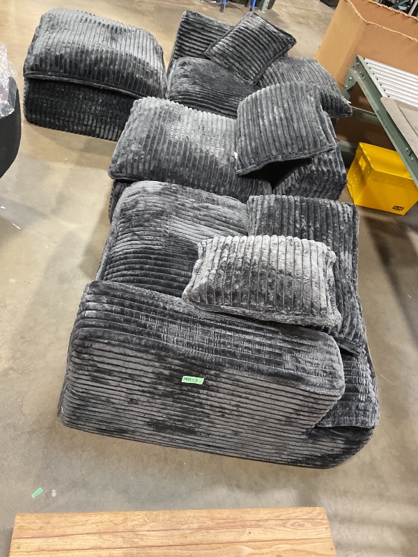 Photo 1 of **SELLING AS PARTIAL SET. DIRT130" Oversized Cloud Couch Large Modular Sectional Sofa Modern U Shaped Sectional Couch 6 Deep Seat Sofa Set for Living Room Comfy Corduroy Cloud Sofa with Ottoman, USB Port, Cup Holder, Dark Grey