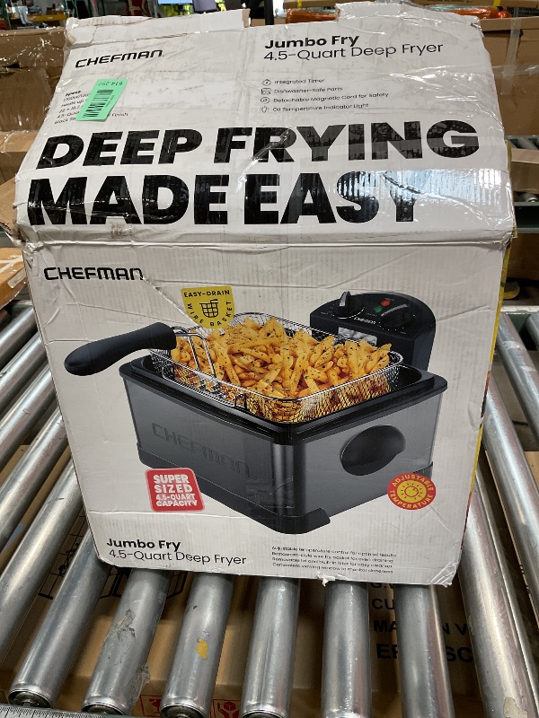 Photo 1 of **PARTIAL SET/ MISSING PIECES** Chefman Deep Fryer with Basket Strainer, 4.5 Liter XL Jumbo Size Adjustable Temperature & Timer, Perfect Chicken, Shrimp, French Fries, Chips & More, Removable Oil Container, Black