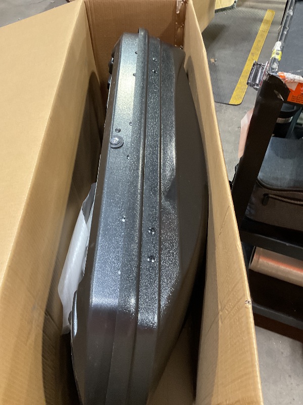 Photo 1 of *** USED/MISSING KEY***ALMULOO Rooftop Cargo Box Carrier Dual-Side Opening Roof Mount,Universal Fit for Cars&SUVs,15 Cubic Feet,Plastic(ABS) Black
