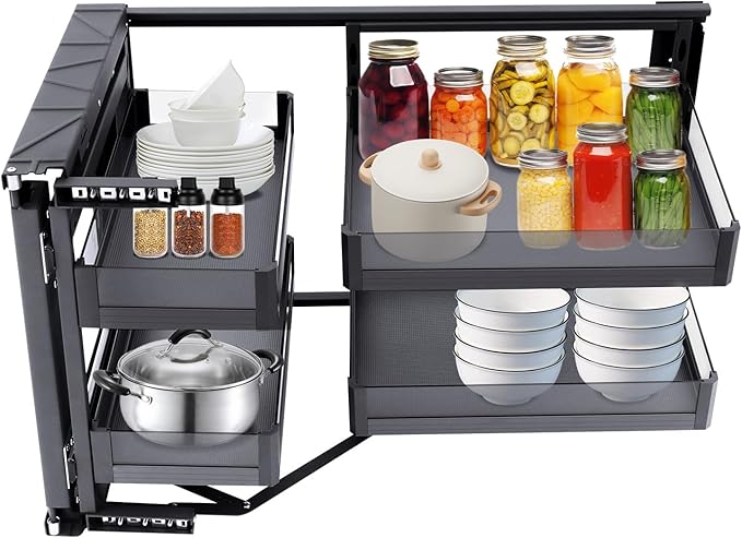 Photo 1 of *** PHOTO FOR REFERENCE ONLY/UNKNOWN MISSING HARDWARE ***14" Blind Corner Cabinet Pull Out, 2-Tier Corner Cabinet Organizer with 4 Detachable Shelves Magic Corners Cabinets Pull Out Right or Left Soft Close Corners Kitchen Cabinets Universal Mount