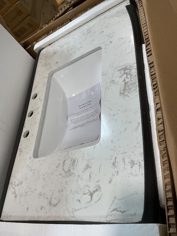 Photo 1 of **WITH WHITE CABINET**36"x22" Engineered Stone Bathroom Vanity Top with Rectangular Undermount Ceramic Left Offset Sink, 8 Inch Faucet Hole Spread with Backsplash Bathroom Vanity Sink Top 