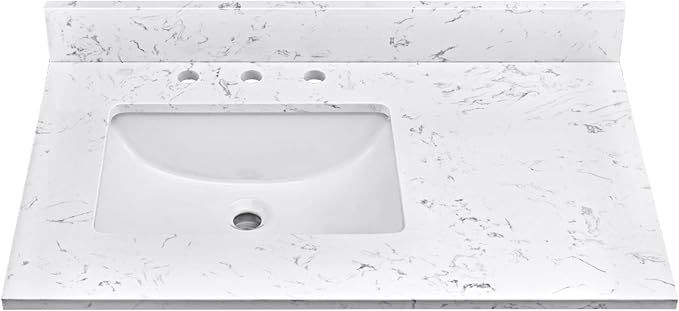 Photo 1 of **WITH WHITE CABINET**36"x22" Engineered Stone Bathroom Vanity Top with Rectangular Undermount Ceramic Left Offset Sink, 8 Inch Faucet Hole Spread with Backsplash Bathroom Vanity Sink Top 