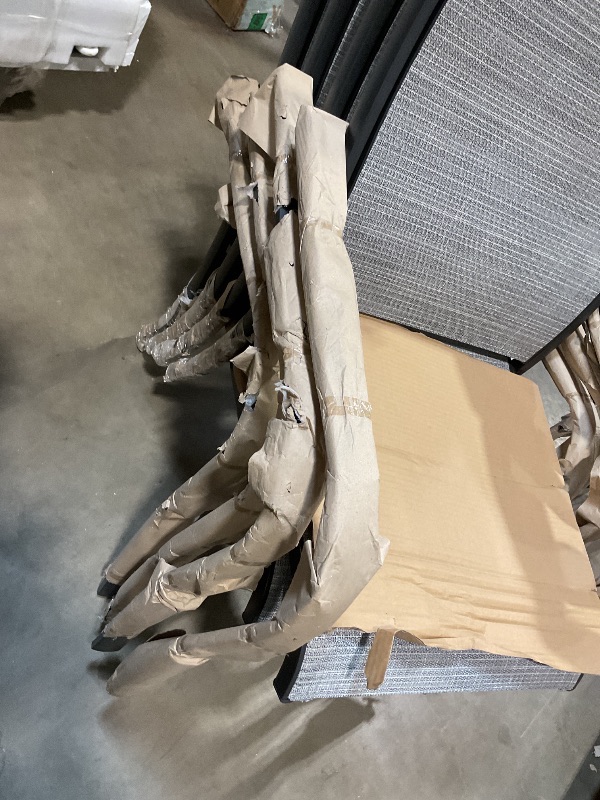 Photo 1 of *MISSING LEG CAPS/ ONE BENT* 4 PIECE PATIO CHAIR SET FOR OUTDOOR SPACES, BREATHABLE DESIGN, LIGHTWEIGHT AND COMPACT, SUITABLE FOR GARDENS, PATIOS, POOLS, AND CAMPING - GREY