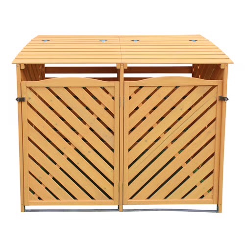 Photo 1 of **COLOR IS BROWN**Hanover Wooden Trash and Recyclables Bin Storage Shed with Dual Front Doors and Hinged Top Lids, 4.9 Ft. x 3 Ft. x 4 Ft.