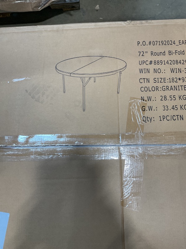 Photo 1 of *** MAJOR DAMAGE***Flash Furniture Kathryn 5.89-Foot Round Bi-Fold Granite White Plastic Banquet and Event Folding Table with Carrying Handle