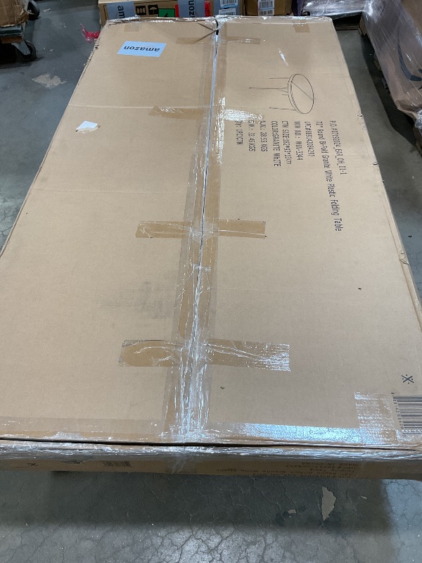 Photo 1 of *** MAJOR DAMAGE***Flash Furniture Kathryn 5.89-Foot Round Bi-Fold Granite White Plastic Banquet and Event Folding Table with Carrying Handle