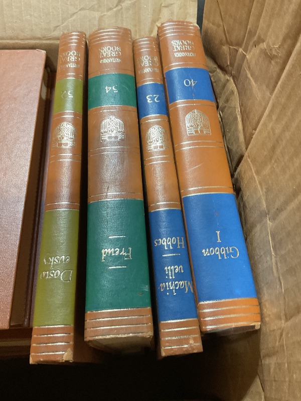 Photo 1 of *** USED, MAJOR DAMAGE***Great Books Of The Western World - 54 Volume Set, Incl. 10 Vols of Great Ideas Program & 10 Volumes Gateway To Great Books