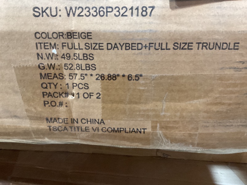 Photo 1 of *** BOX ONE OF TWO***FAVSH Upholstered Daybed with Trundle, Full Size Day Bed w/Button-Tufted Back and Piping on Waved-Shape Arms for Bedroom or Guest Room, No Box Spring Required,Beige