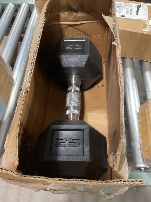 Photo 1 of **PARTIAL SET/ ONLY 1 WEIGHT*** CAP Barbell 25 LB Rubber Coated Hex Dumbbell Hand Weight - Pair | Chrome Handle