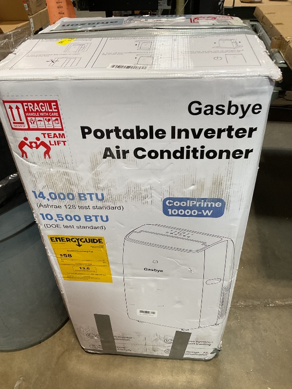 Photo 1 of *** USED/MINOR DAMAGE***Gasbye Dual Hose Portable Air Conditioner, [2026 Upgraded] Full DC Inverter Compressor, Energy-Saving 13.6 CEER, Low Noise (45dB), Cools Room up to 500 Sq.Ft., Backlit Remote Control, 14,000BTU, White