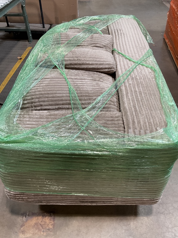 Photo 1 of *** MINOR DAMAGE TO ZIPPER ON BOTTOM***135" Oversized Compressed Sectional Sofa - 33D High-Density Foam Cloud Couch with Deep Seat - Minimalist 3-Piece Corduroy Upholstered Boneless Modular Lounge Couch