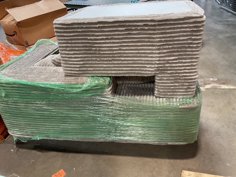 Photo 1 of *** MINOR DAMAGE TO ZIPPER ON BOTTOM***135" Oversized Compressed Sectional Sofa - 33D High-Density Foam Cloud Couch with Deep Seat - Minimalist 3-Piece Corduroy Upholstered Boneless Modular Lounge Couch