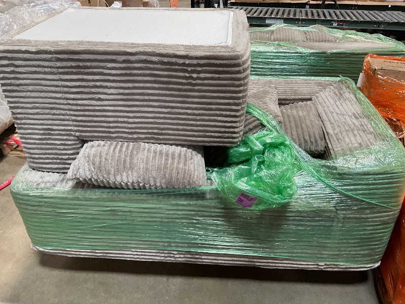 Photo 1 of *** MINOR DAMAGE TO ZIPPER ON BOTTOM***135" Oversized Compressed Sectional Sofa - 33D High-Density Foam Cloud Couch with Deep Seat - Minimalist 3-Piece Corduroy Upholstered Boneless Modular Lounge Couch