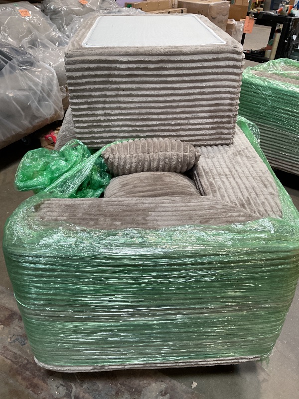 Photo 1 of *** MINOR DAMAGE TO ZIPPER ON BOTTOM***135" Oversized Compressed Sectional Sofa - 33D High-Density Foam Cloud Couch with Deep Seat - Minimalist 3-Piece Corduroy Upholstered Boneless Modular Lounge Couch