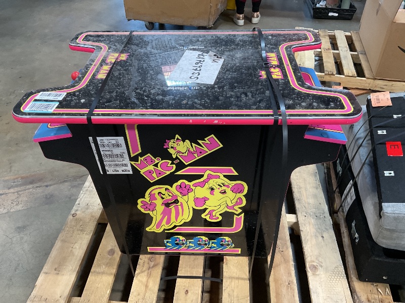 Photo 1 of *** USED/MAJOR DAMAGE/MISSING PARTS***Arcade1Up Ms.PAC-Man Head-to-Head Arcade Machine – Retro Home Arcade Table with 12 Classic Games, Light-Up Control Deck & Real-Feel Joysticks