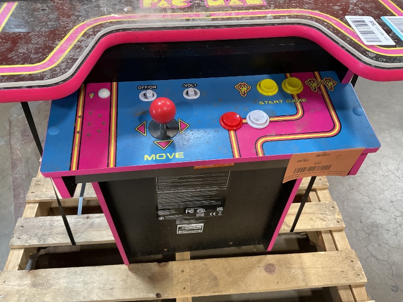 Photo 1 of *** USED/MAJOR DAMAGE/MISSING PARTS***Arcade1Up Ms.PAC-Man Head-to-Head Arcade Machine – Retro Home Arcade Table with 12 Classic Games, Light-Up Control Deck & Real-Feel Joysticks