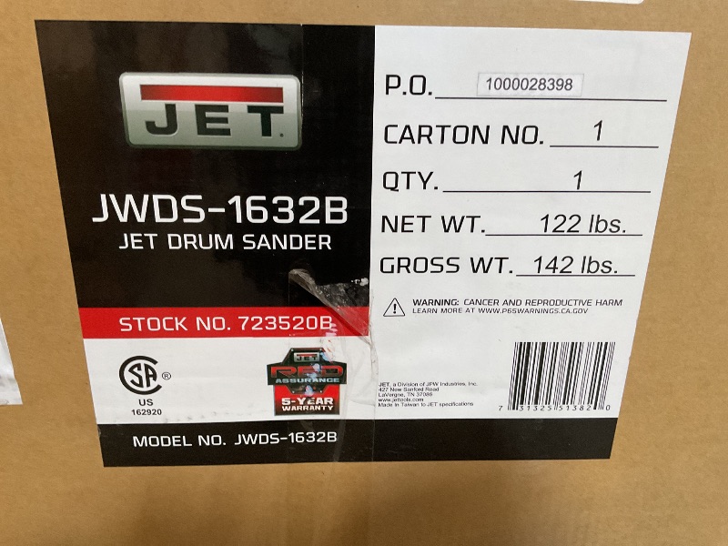 Photo 1 of *** NO STAND***JET 16-Inch Drum Sander, Open Stand, 1-1/2 HP, 115V 1Ph (JWDS-1632)