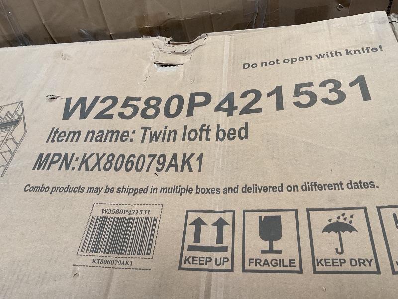Photo 1 of ***BOX KEIKI Twin Size Metal Loft Bed Frame with Convertible Staircase, Built-in Storage Shelves & Wardrobe, Loft Bed with Solid Slats & Guardrail, No Box Spring Required, Easy Assembly, for Bedroom, White