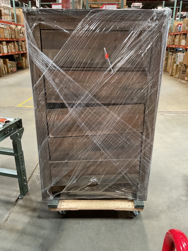 Photo 1 of *** MAJOR DAMAGE***Signature Design by Ashley Trinell Rustic 5 Drawer Chest of Drawers with Nailhead Trim, Warm Brown