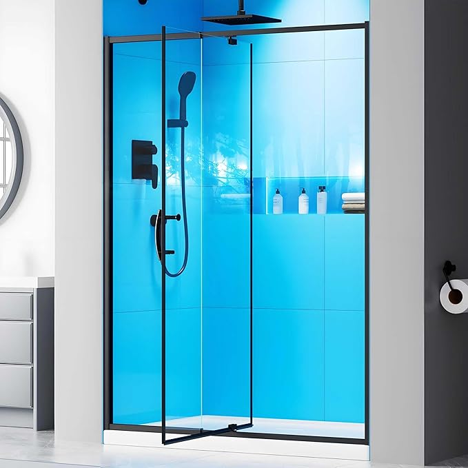 View 1 of *** PHOTO FOR REFERENCE ONLY***44-48" W x 71" H Pivot Shower Door,1/4" Thick Clear SGCC Tempered Glass Shower Door,Chrome Shower Door,Reversible Instalation