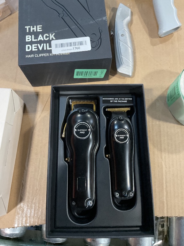Photo 1 of **MINOR DAMAGE BATTERY FLUID LEAKED ON SCREWS AT CLIPPER BOTTOM (BOTH) STILL FUNCTIONAL **** SUPRENT PRO Professional Hair Clippers for Men- Hair Cutting Kit & Zero Gap T-Blade Trimmer Combo- Cordless Barber Clipper Set with LED Display for Mens Gifts(Bla