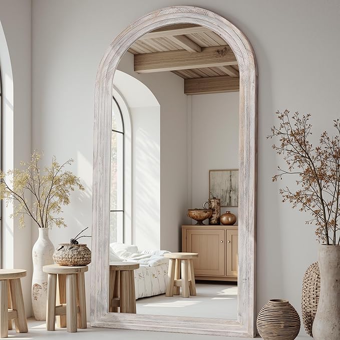 Photo 1 of *** PHOTO FOR REFERENCE/BROWN ***Full Length Mirror, 81"×41" Wooden Mirror Full Length with Stand Wood Floor Mirror, Oversized Stand Up Mirrors Large Wall Mirrors, Wall Mounted Mirrors, Arched Vintage Style