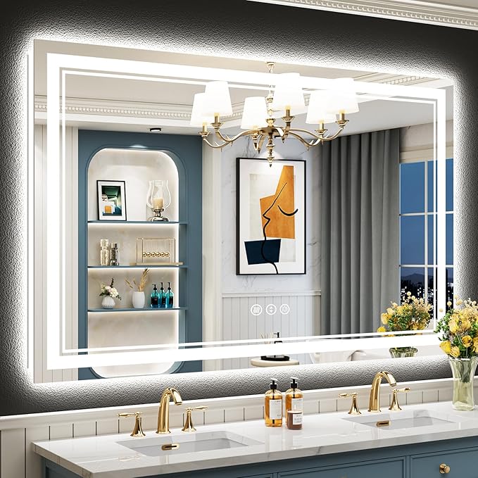 Photo 1 of ** LIGHTS DONT WORK** 55x40 LED Bathroom Mirror with Lights, Backlit and Front Lit Anti-Fog Lighted Vanity Mirrors for Bathroom Wall, Dimmable, 3-Color Light, Memory, Shatter-Proof, HD Tempered Glass, CRI?90