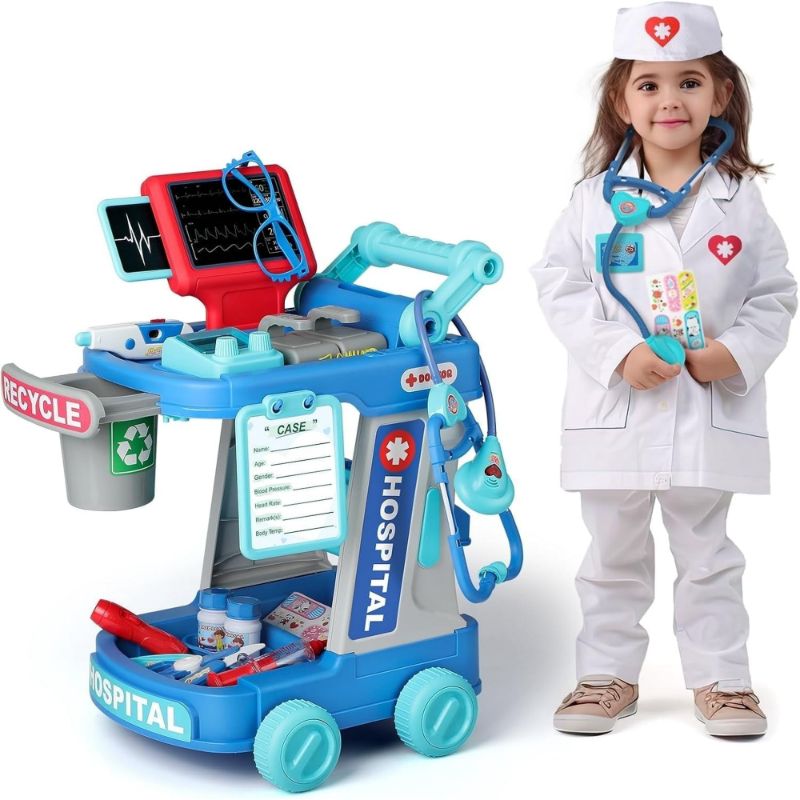Photo 1 of ** MISSING WHEEL AND PARTIAL ACCESSORIES/PACKAGING BOX INCORRECT*** Adofi Child's Pretend Doctor Playset with Stethoscope - Preschool Role Play Toy - 1 Piece