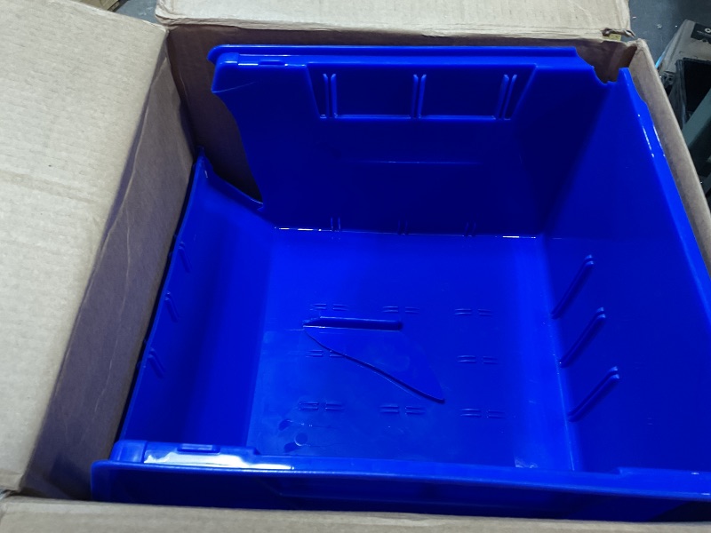 View 3 of ***POSSIBLY FOR PARTS ONLY/ 1 BIN HEAVILY DAMAGED*** Akro-Mils 30270 AkroBins Plastic Storage Bins, Space-Saving Stackable Bins for Garage, Pantry, Craft Organization, 18" x 16" x 11", Blue, 3-Pack
