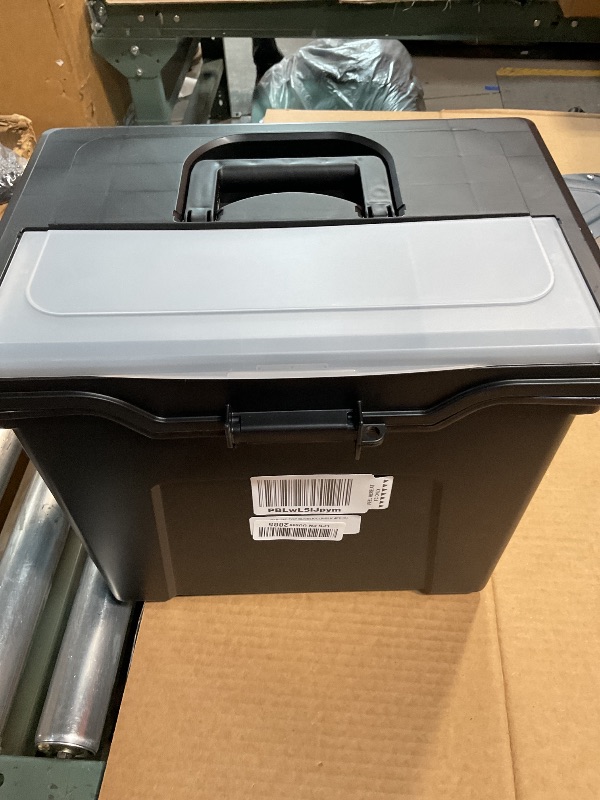 Photo 1 of ** DOES NOT LATCH** IRIS USA File Box with Lid File Organizer for Letter File w/Organizer-Lid, Plastic Mobile Filing Organizer, Water Resistant Document Box, Portable File Box with Handle, Secure Buckle, Lockable, Black