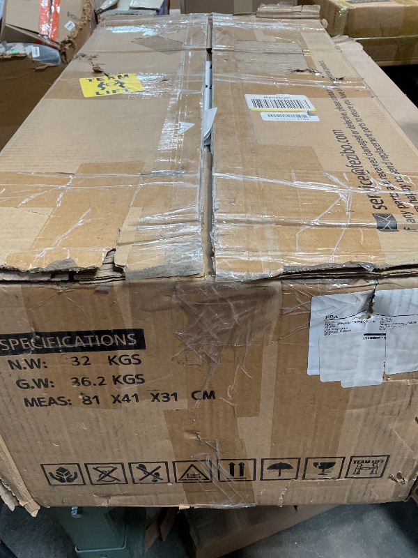 Photo 1 of *** PHOTO FOR REFERENCE ONLY ***FEZIBO Standing Desk, 48 × 24 Inches Electric Height Adjustable, Sit and Stand Up, Computer Office Desk with Splice Board, White Frame/Maple TOP