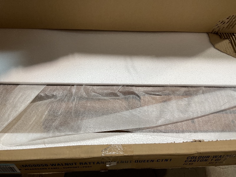 Photo 1 of *** BOUGHT ONE OF TWO ONLY ***Baxton Studio Elston Mid-Century Modern Walnut Brown Finished Wood and Synthetic Rattan Queen Size Platform Bed