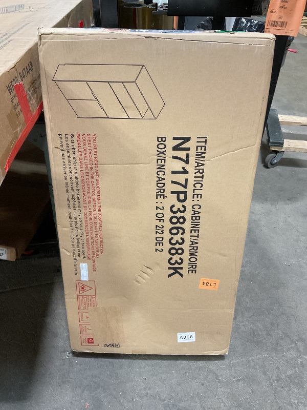 Photo 1 of *** BOX 2 OF TWO ONLY***Merax 69" Multifunctional Kitchen Pantry Buffet with Hutch, Foldable Secretary Desk & Power Outlet, Adjustable Shelf Storage Cabinet for Dining Room, Living Room, White