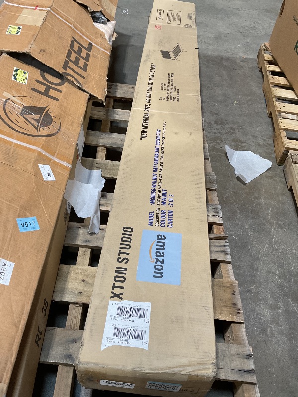 Photo 1 of *** BOX 2 ONLY***Baxton Studio Elston Mid-Century Modern Walnut Brown Finished Wood and Synthetic Rattan Queen Size Platform Bed
