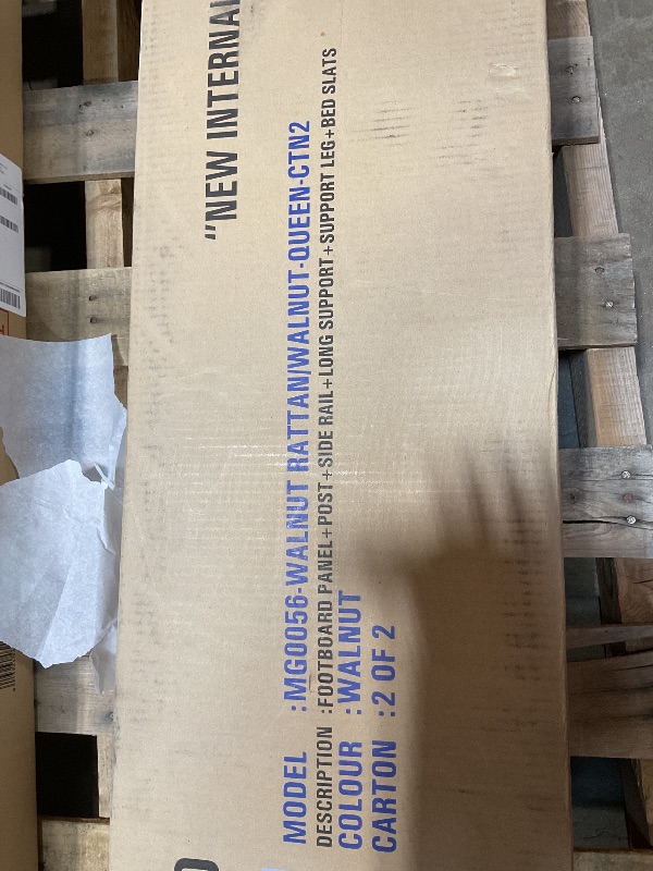 Photo 1 of *** BOX 2 ONLY***Baxton Studio Elston Mid-Century Modern Walnut Brown Finished Wood and Synthetic Rattan Queen Size Platform Bed