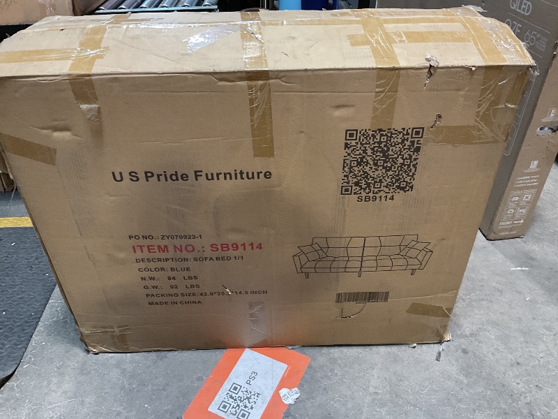 Photo 1 of *** BOX ONE ONLYContainer Furniture Direct Regal 75.6" Velvet Convertible Sofa Bed - Mid-Century Sleeper Couch w/Tufted Design & Metal Legs - Pull-Out Futon for Guests/Home (75.6" W x 34.6" D x 32" H), Blue