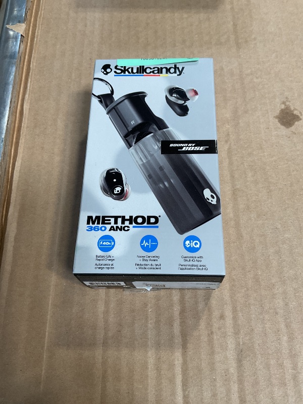 Photo 1 of *LEFT EARBUD NOT FULLY FUNCTIONAL* Skullcandy Method 360 ANC Wireless Earbuds, Sound by Bose, Bluetooth Headphones, Premium Noise Cancelling, Up to 40 Hrs Battery, Sweat and Water Resistant, Microphone for iPhone Android - True Black
