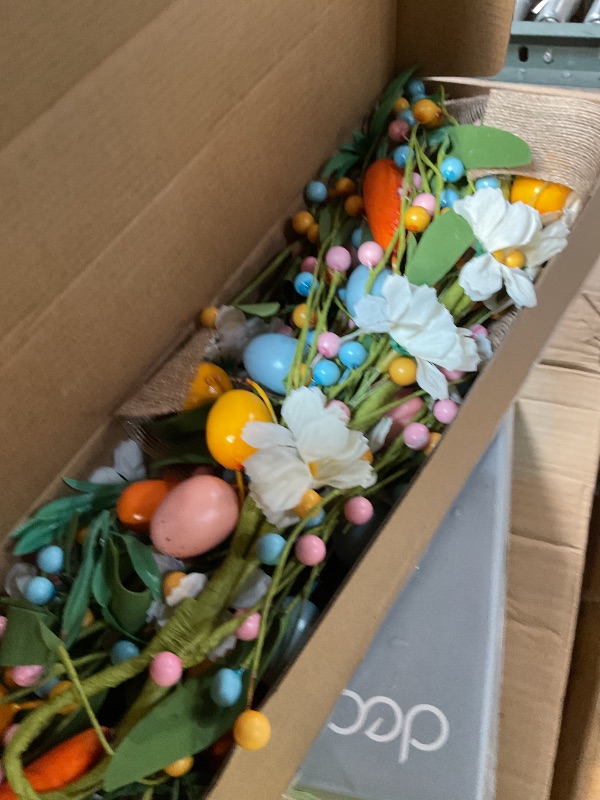Photo 1 of 2 Pack 22'' Easter Swag Wreaths for Cabinets Easter Teardrop Wreath with Carrots and Eggs Artificial Spring Teardrop Wreath Hanger with Bow for Farmhouse Front Door Porch Window Wall Hanging Decor