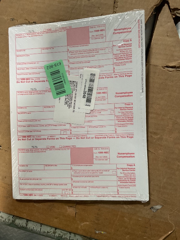 Photo 1 of 1099 NEC Tax Forms 2025 with Envelopes, 4 Part 15 Pack Tax Forms Kit and 15 Self-Seal Envelopes –Great for QuickBooks and Accounting Software, Value Pack for Business - Made in The USA - 15-Pack