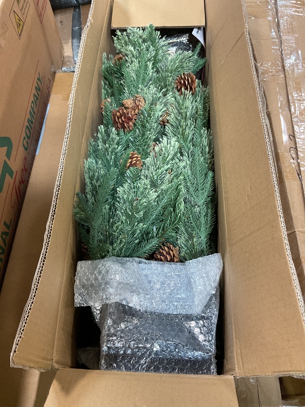 Photo 1 of 2 Pack 4 Ft Christmas Entrance PE Tree in Gold Pot Base, Douglas Fir Potted Xmas Realistic-Feel Tree with 80 White & Colored Lights, Timer, 12 Modes Battery Powered for Porch Front Door Xmas Decor