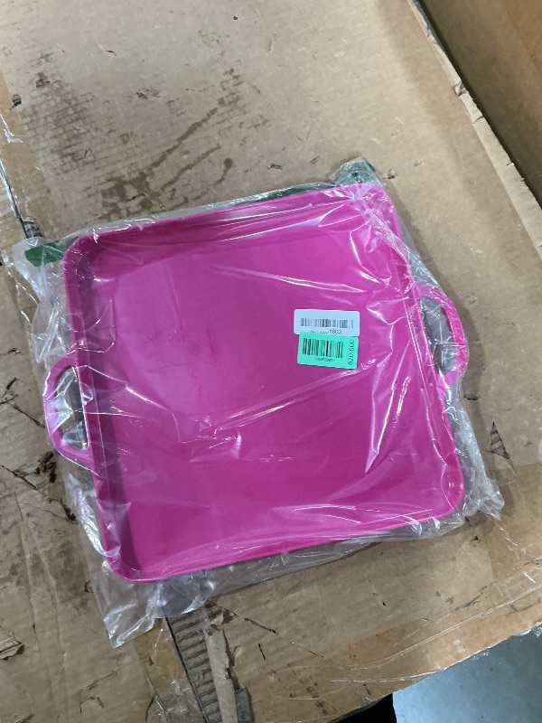 Photo 1 of **PARTIAL SET/ ONLY 1 TRAY** HSDT Square Serving Trays with Handles Melamine Hot Pink 12.5x12.5 Inch Spill Proof Kitchen Eating Trays Set of 2 for Cafeteria Cafe Food Appeizer Dessert Snack Dinner Lunch Breakfast,TR12-02