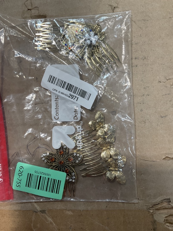 Photo 1 of *missing 2*6pcs Vintage gold Hair Side Combs Butterfly Flower Leaf Pearl Rhinestone Tooth Clip Gold French Twist Hair Slide Comb with Teeth Grip for Decorative Crystal Bridal Christmas Wedding Party Christmas