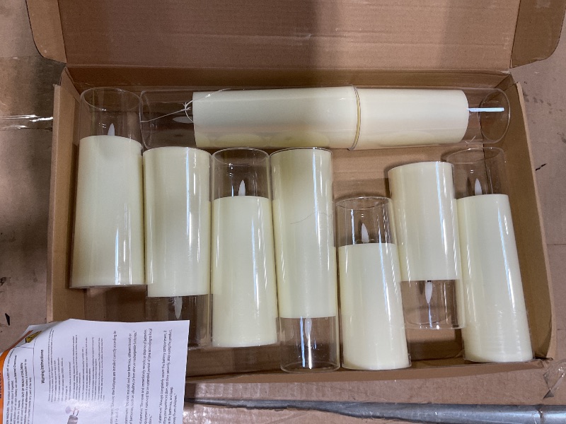 Photo 1 of * ONE IS CRACKED * kakoya Flickering Flameless Candles Battery Operated with Remote and 2/4/6/8 H Timer Plexiglass Led Pillar Candles Pack of 9(D2.3 xH5.5 6.5" 7.5") with Realistic 3D Wick Candles for Home Decor(Ivory)