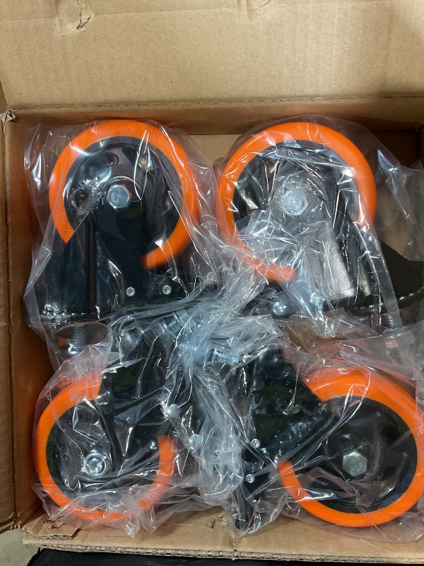 Photo 1 of * ORANGE VARIATION, NOT BLUE * 4 Inch Caster Wheels Heavy Duty Stem Caster 2000Lbs, Threaded Stem Casters 3/8"-16 x 1(Stem Diameter 3/8", Stem Length 1"), Swviel Locking Caster Set of 4, Industrial Castor Wheels for Cart,Furniture