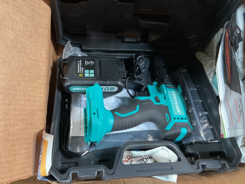 Photo 1 of * RED CLASPS ON BLACK CASE ARE BROKEN * COMOWARE 20V Cordless Drill, Electric Power Drill Set with 1 Battery & Charger, 3/8” Keyless Chuck, 2 Variable Speed, 266 In-lb Torque, 25+1 Position and 34pcs Drill/Driver Bits