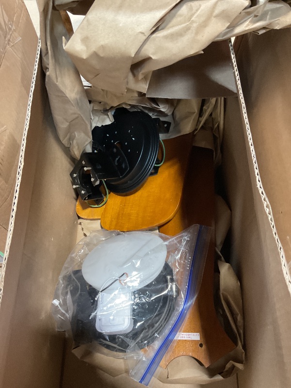 Photo 1 of **POSSIBLY FOR PARTS / UNKNOWN DAMAGES*** OMYU 52 inch Ceiling Fans with Lights and Remote Control,Wall Switch,Solid Wood Blades,Dimmable,Reversible Noiseless,Power Off Memory Modern Black Ceiling Fan for Bedroom Patio Indoor/Outdoor Use