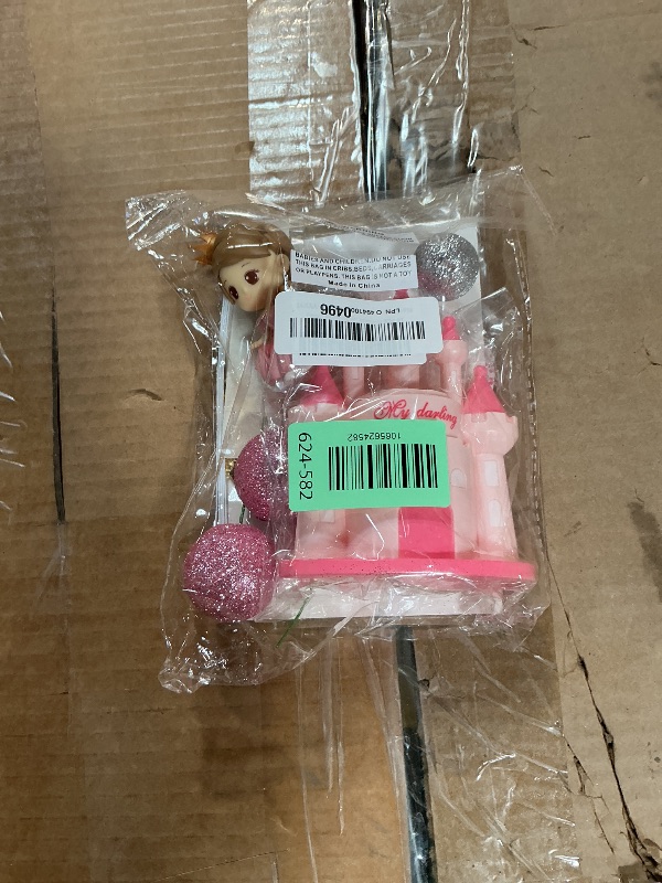 Photo 1 of 19 PCS Princess Cake Topper Castle Cake Decoration with Snowflake and Stars for Princess Birthday Supplies (Pink)