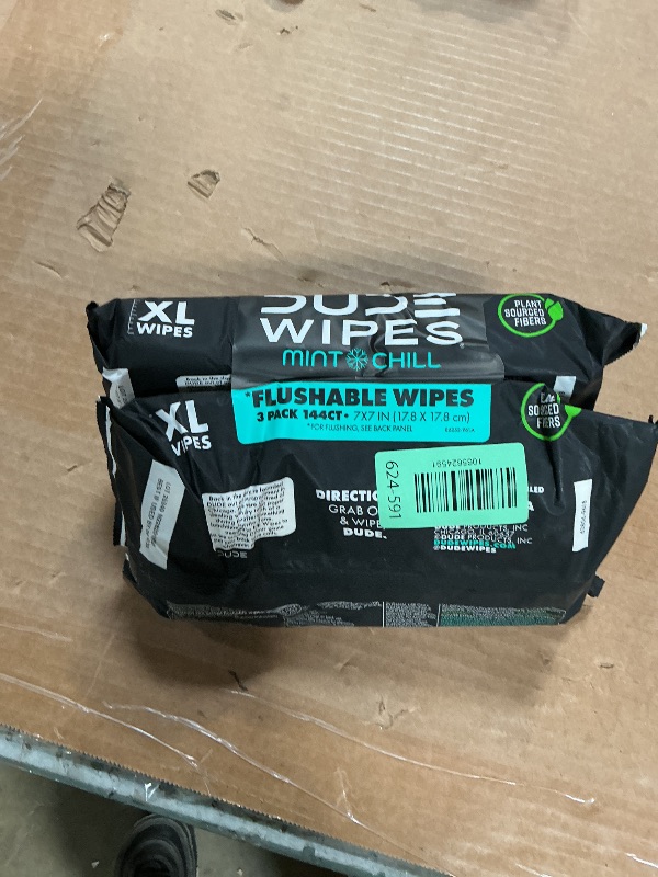 Photo 1 of **MISSING ONE**DUDE Wipes Mint Chill Flushable Wipes - Extra-Large Adult Wet Wipes - 3 Pack (144 Count) - Infused with Tea Tree Oil, Vitamin E, and Aloe - Septic and Sewer Safe