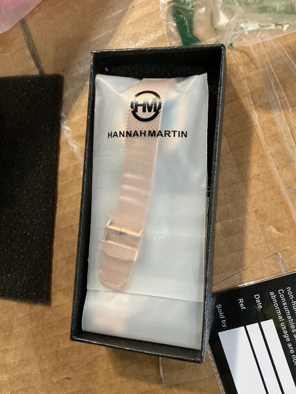 View 2 of ***HAS DAMAGED SCREEN ( CRACKED)*** HANNAH MARTIN Watches for Women Vintage Rectangular Case Analog Quartz Stainless Steel Band with Adjustment Tool Water Resistant